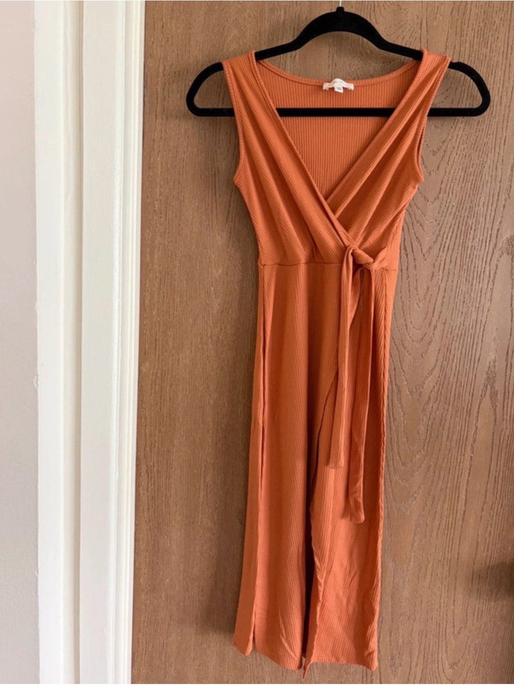 See You Monday Rust Orange Wrap Midi Dress
